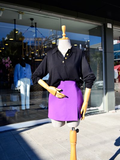 Polo Yaka Düğmeli Triko Kazak