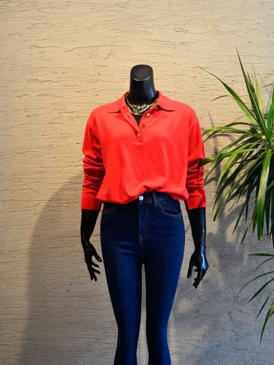 Polo Yaka Düğmeli Triko Kazak