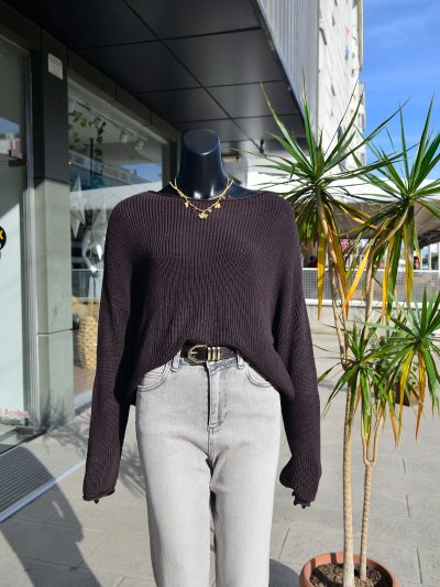 10804 Kayık Yaka Triko Kazak