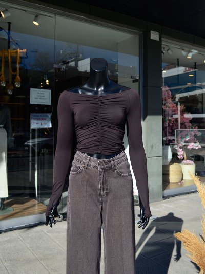 Büzgülü Crop Bluz