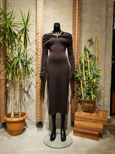 90261 Bardot Yaka Aksesuarlı Triko Elbise