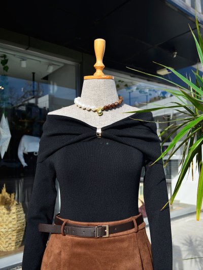 10820 Bardot Yaka Triko Kazak