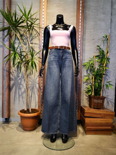 D955 Kemerli Wide Leg Jean Pantolon
