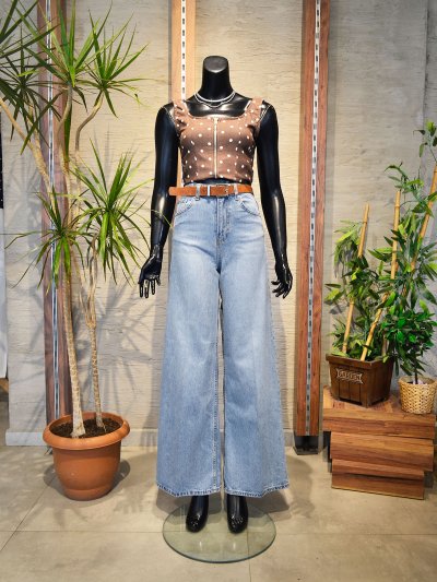 D955 Kemerli Wide Leg Jean Pantolon