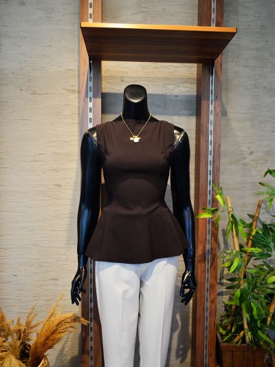 50281 PENSLİ KOLSUZ PEPLUM BLUZ